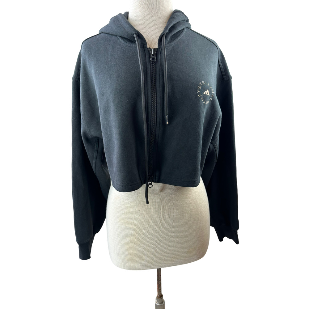 Adidas x Stella McCartney SC Cropped Full Zip Hoodie Black Women's Size Medium - Picture 2 of 12